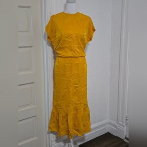 Vintage Liz Claiborne Mustard Yellow Midi Silk Dress